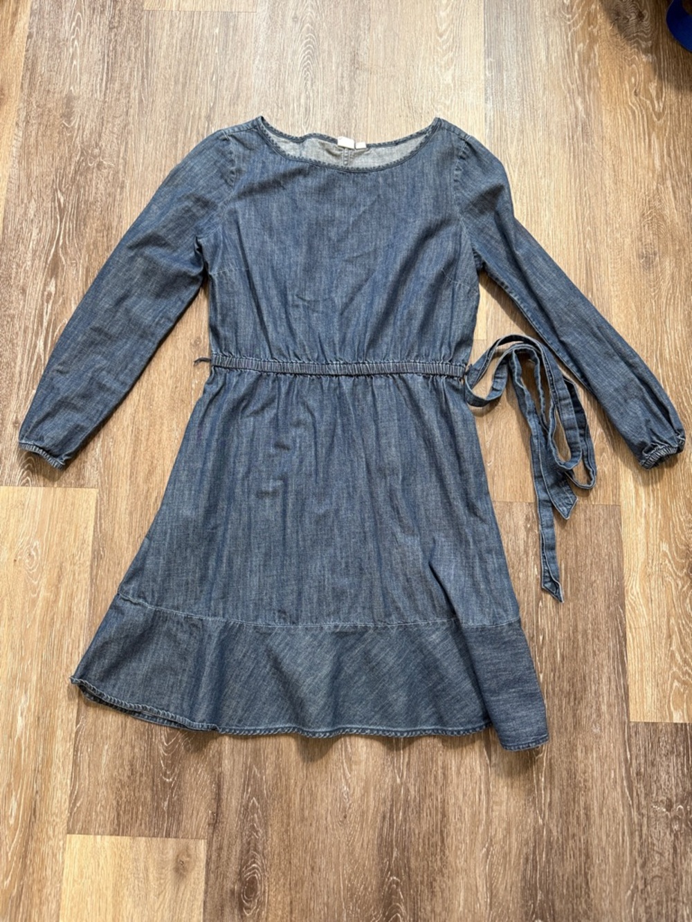 GAP Blue Denim-Style Long Sleeve Dress with Waist Tie 8